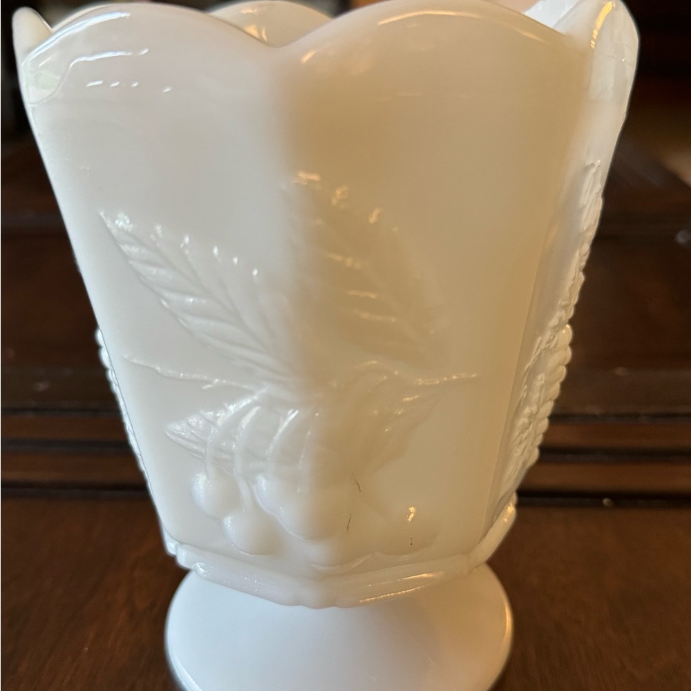 Vintage NAPCO Milk Glass Grapes and Cherries Pedestal Bowl Planter Vase #1186s